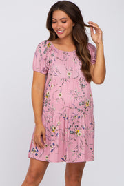 Pink Floral Off Shoulder Tiered Maternity Dress