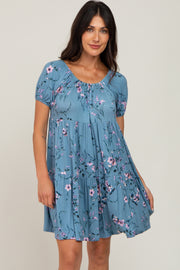 Blue Floral Off Shoulder Tiered Dress