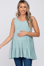 Mint Tiered Sleeveless Maternity Top