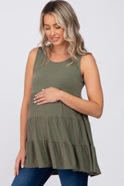 Olive Tiered Sleeveless Maternity Top