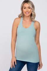 Mint Ribbed Racerback Maternity Tank Top