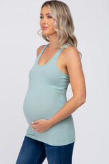 Mint Ribbed Racerback Maternity Tank Top