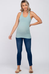 Mint Ribbed Racerback Maternity Tank Top