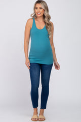 Aqua Ribbed Racerback Maternity Tank Top