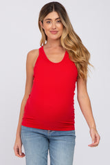 Red Ribbed Racerback Maternity Tank Top