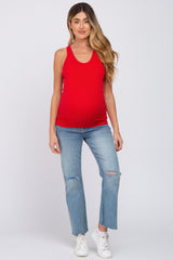 Red Ribbed Racerback Maternity Tank Top