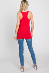 Red Ribbed Racerback Tank Top