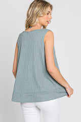 Slate Blue Ribbed Raw Hem Tank Top