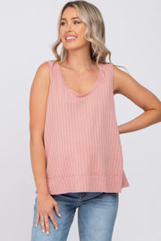 Pink Ribbed Raw Hem Maternity Tank Top