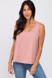 Pink Ribbed Raw Hem Tank Top