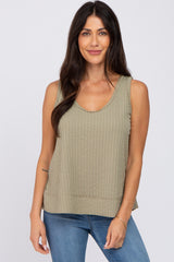 Olive Ribbed Raw Hem Maternity Tank Top