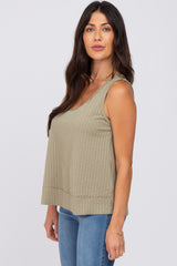 Olive Ribbed Raw Hem Tank Top