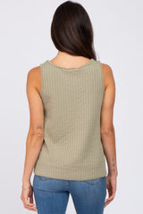 Olive Ribbed Raw Hem Tank Top