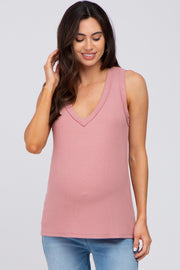 Pink Ribbed Maternity Tank Top