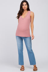 Pink Ribbed Maternity Tank Top