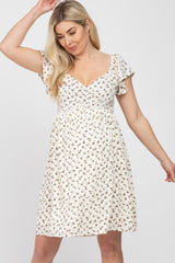 Ivory Floral Sweetheart Flounce Sleeve Maternity Dress