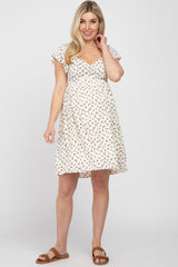 Ivory Floral Sweetheart Flounce Sleeve Maternity Dress