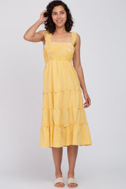 Yellow Gingham Smocked Tiered Midi Dress