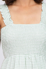 Mint Green Gingham Smocked Tiered Midi Dress