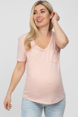 Light Peach Heathered Pocket Front Maternity Top