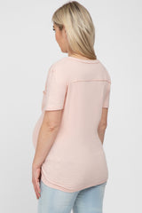 Light Peach Heathered Pocket Front Maternity Top