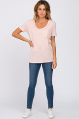 Light Peach Heathered Pocket Front Top