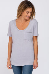 Grey Heathered Pocket Front Maternity Top