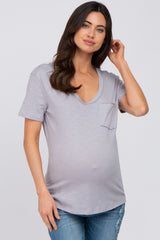 Grey Heathered Pocket Front Maternity Top