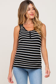 Black Striped Button Front Sleeveless Maternity Top