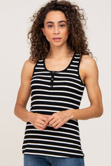 Black Striped Button Front Sleeveless Maternity Top