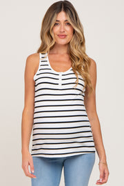 White Striped Button Front Sleeveless Maternity Top