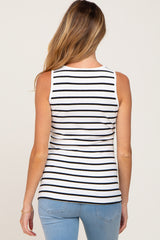 White Striped Button Front Sleeveless Maternity Top