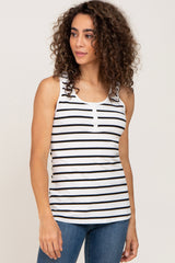 White Striped Button Front Sleeveless Top