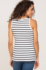 White Striped Button Front Sleeveless Top