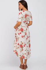 Cream Floral Draped Hi-Low Maternity Dress