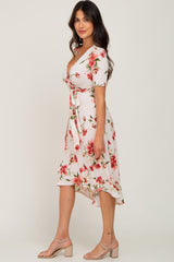 Cream Floral Draped Hi-Low Dress