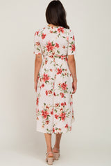 Cream Floral Draped Hi-Low Dress