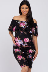 Black Rose Fitted Maternity Off Shoulder Dress