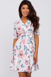 White Floral Nursing Wrap Dress