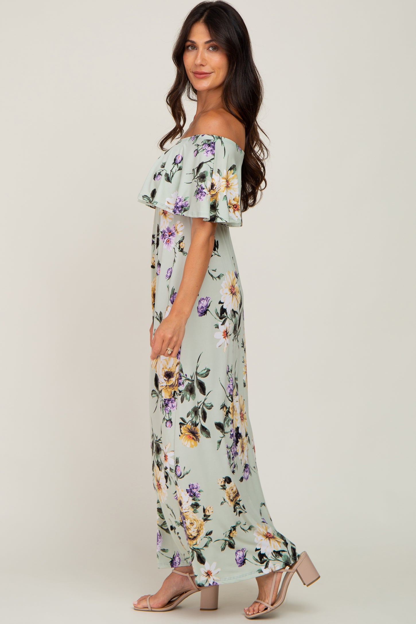 Sage Floral Off Shoulder Maxi Dress – PinkBlush