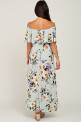 Sage Floral Off Shoulder Maxi Dress