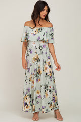 Sage Floral Off Shoulder Maxi Dress