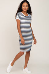 White Black Striped Fitted Dress