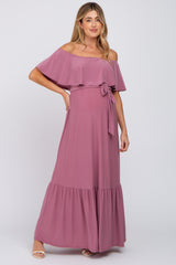 Mauve Off Shoulder Maternity Maxi Dress