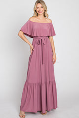 Mauve Off Shoulder Maternity Maxi Dress