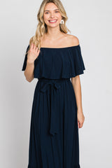 Navy Blue Off Shoulder Maxi Dress