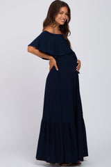 Navy Blue Off Shoulder Maternity Maxi Dress