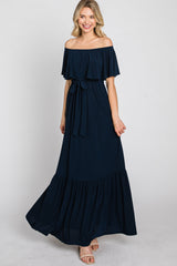 Navy Blue Off Shoulder Maxi Dress