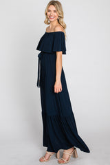 Navy Blue Off Shoulder Maxi Dress