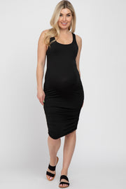 Black Sleeveless Ruched Fitted Maternity Dress